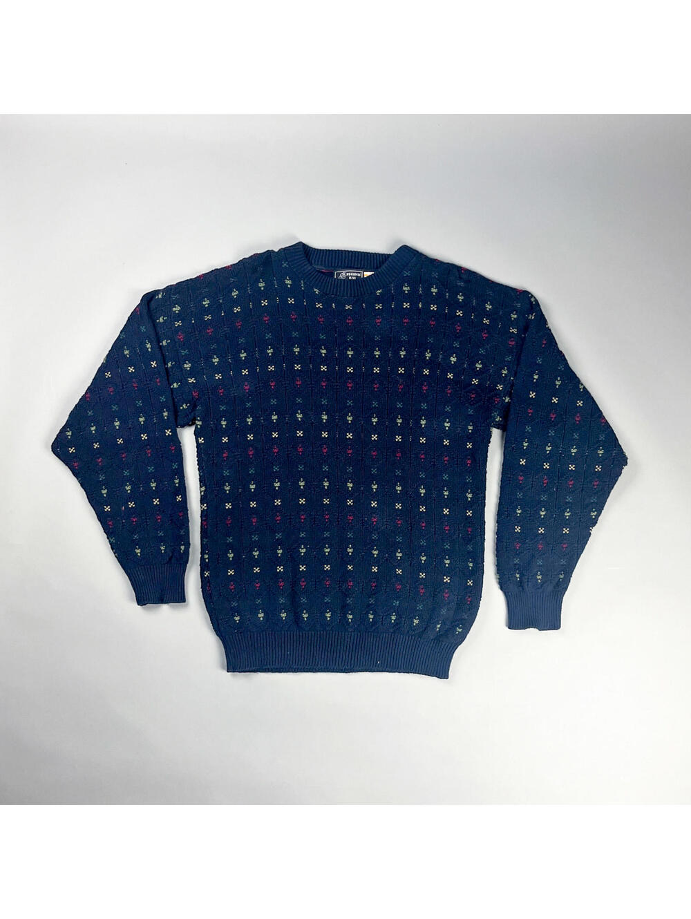Vintage Men's Sweater | 90's Cotton Knit Crew Neck Patterned Jumper